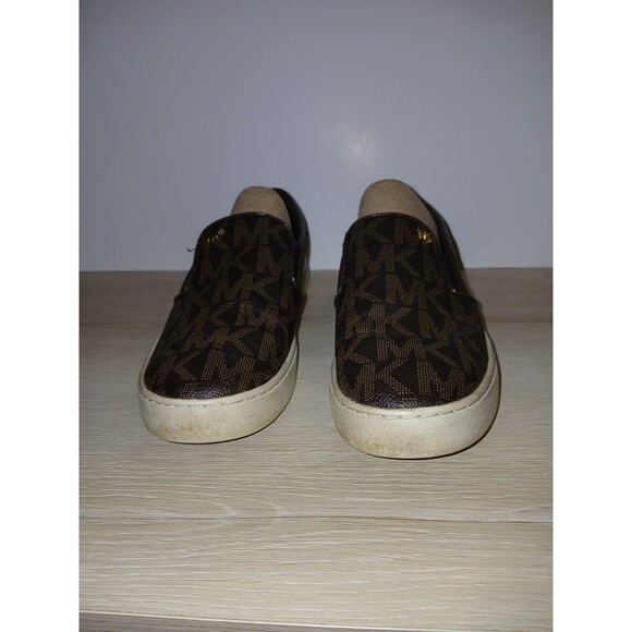 MICHAEL Michael Kors Slip-On Sneakers Brown Keaton Logo Womens Size 7M  HL16J - Picture 1 of 16